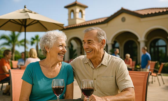Couple drinking wine in an Active Adult Community