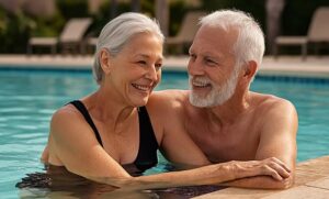 Couple in a pool in an Active Adult Community