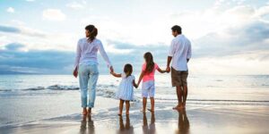 Family walking on Jacksonville beach