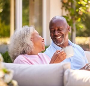 Senior black couple in 55+ active adult community